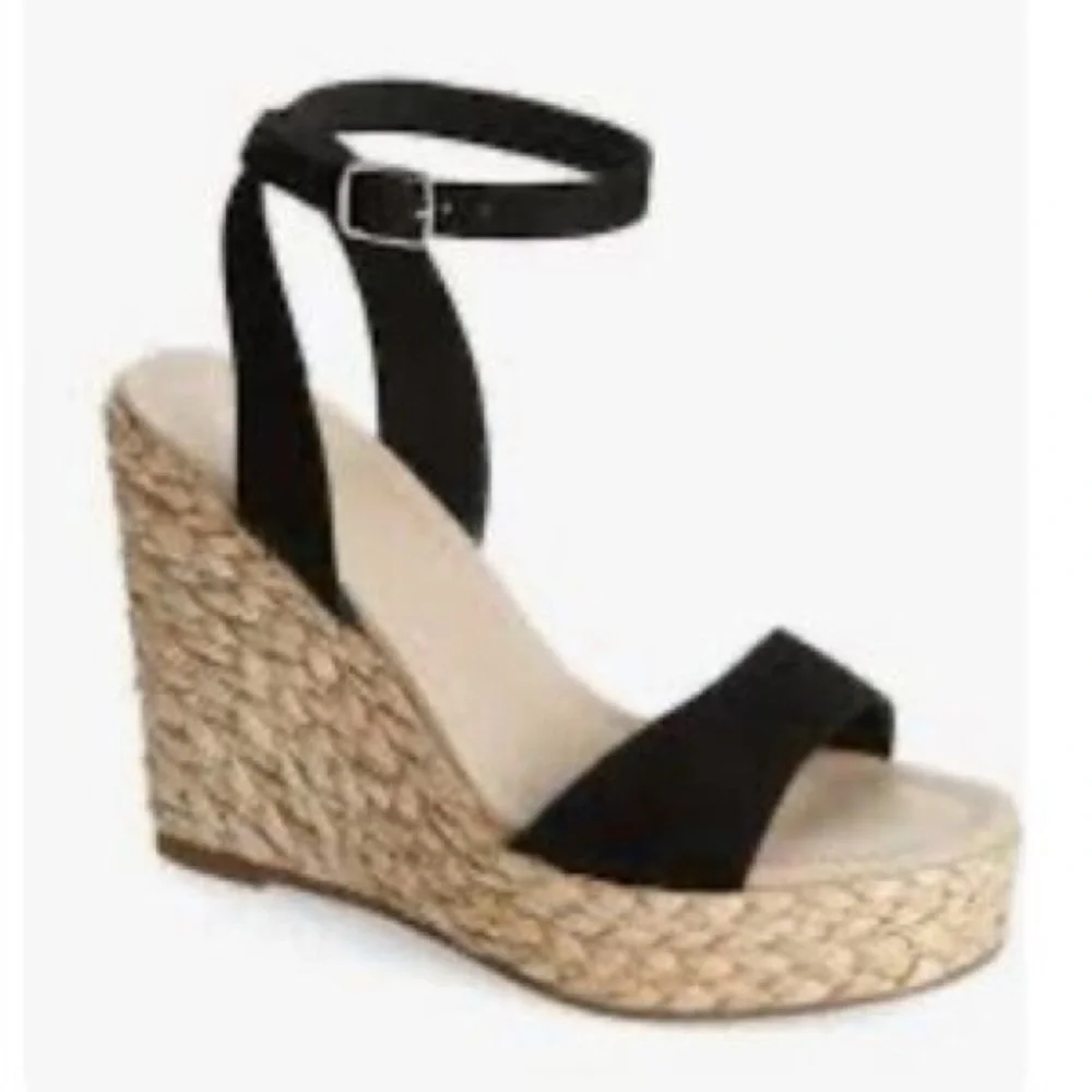 BP Ginny Espadrille Black Suede Wedge‎ Sandals